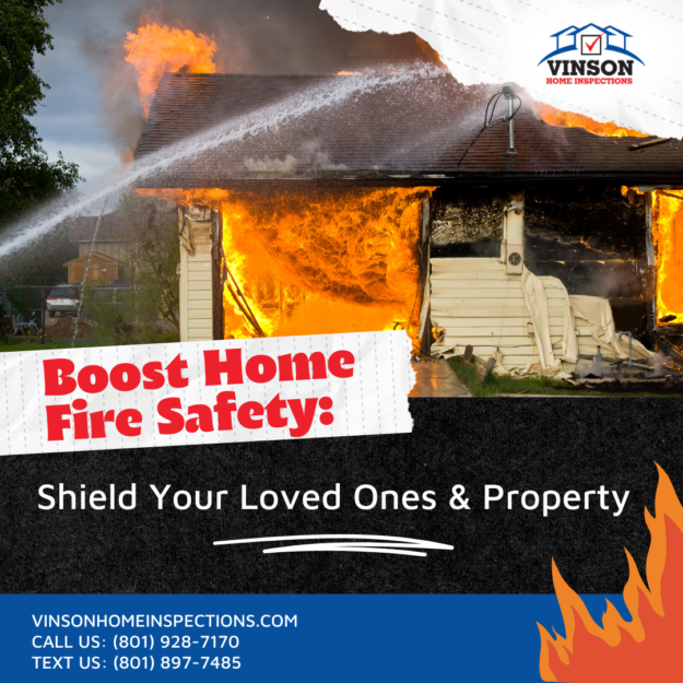 Vinson Home Inspections Boost Home Fire Safety_ Shield Your Loved Ones & Property burning house with water to extinguish the fire