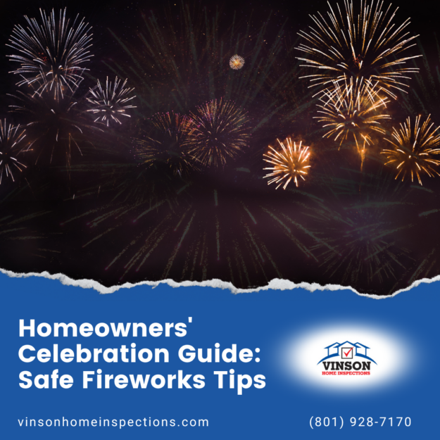 Vinson Home Inspections Homeowners’ Celebration Guide_ Safe Fireworks Tips Dark night sky filled with bright and colorful fireworks