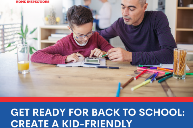 Vinson Home Inspections Get Ready for Back to School_ Create a Kid-Friendly Homework Oasis! Father helping his son with homework at a table filled with school supplies